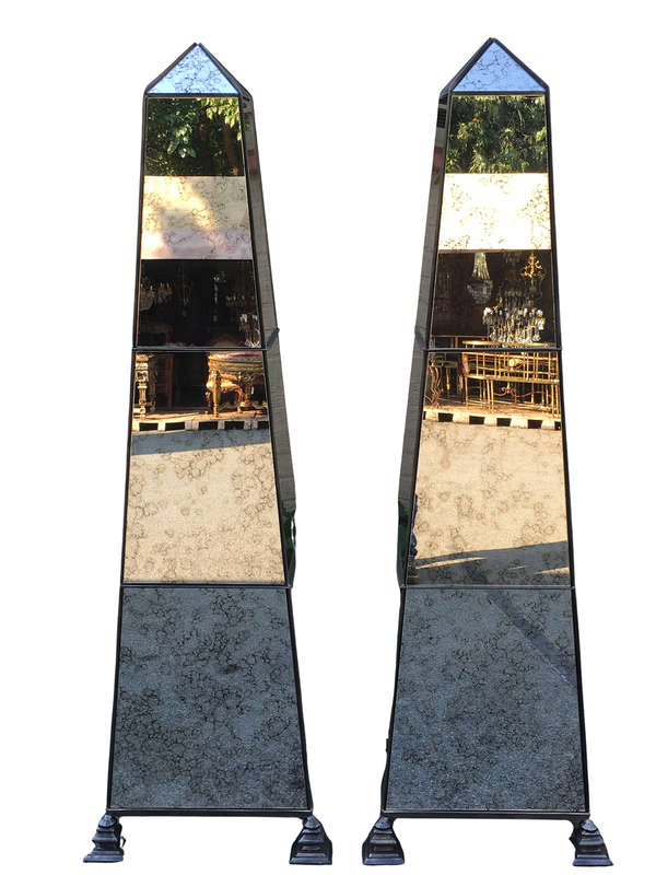 Pair Antique Style Mirrored Obelisks -ND