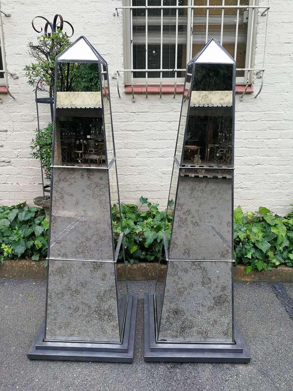 Pair Antique Style Mirrored Obelisks -ND