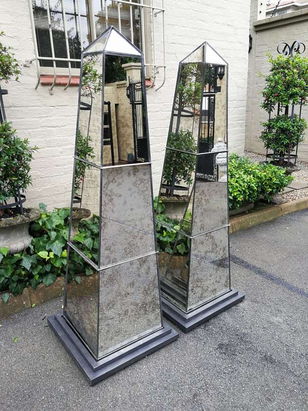 Pair Antique Style Mirrored Obelisks -ND