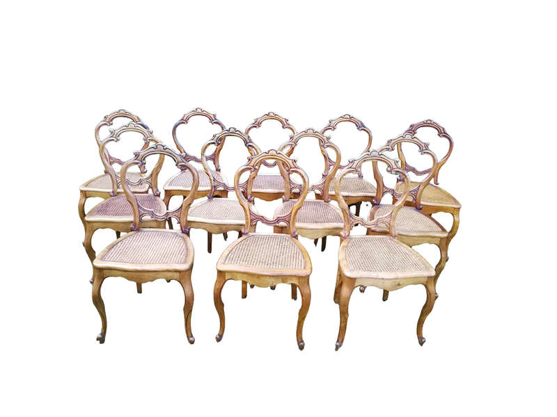 Set of 12 French Style Rattan Dining Chairs