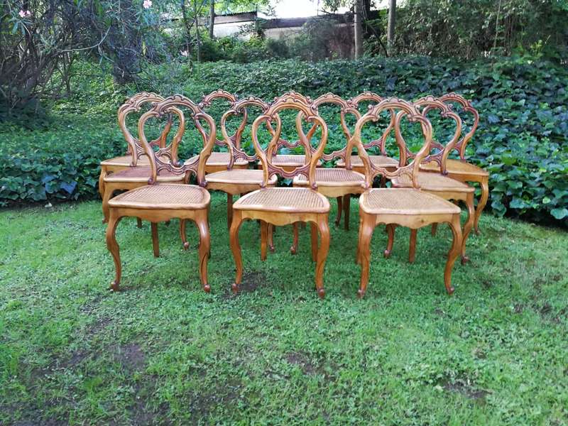Set of 12 French Style Rattan Dining Chairs