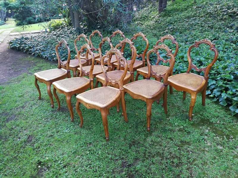 Set of 12 French Style Rattan Dining Chairs