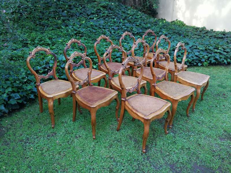Set of 12 French Style Rattan Dining Chairs