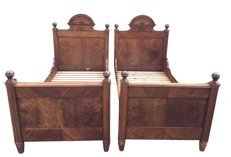 Pair of Art Décor Walnut Single Beds