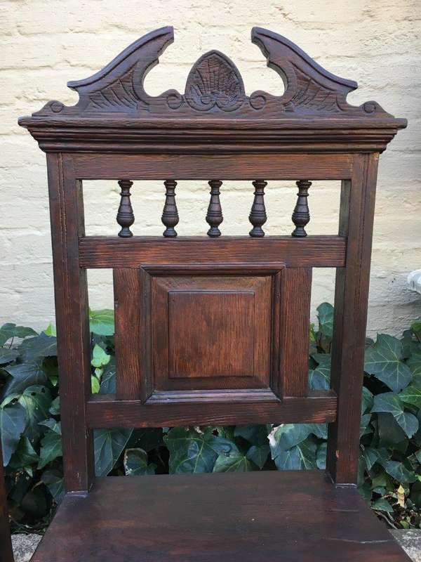 Pair Antique Carved Hall Chairs