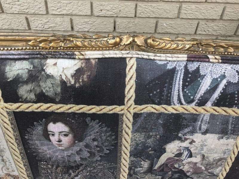 French style gilded settee with hand-painted fabric