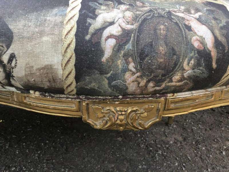 French style gilded settee with hand-painted fabric