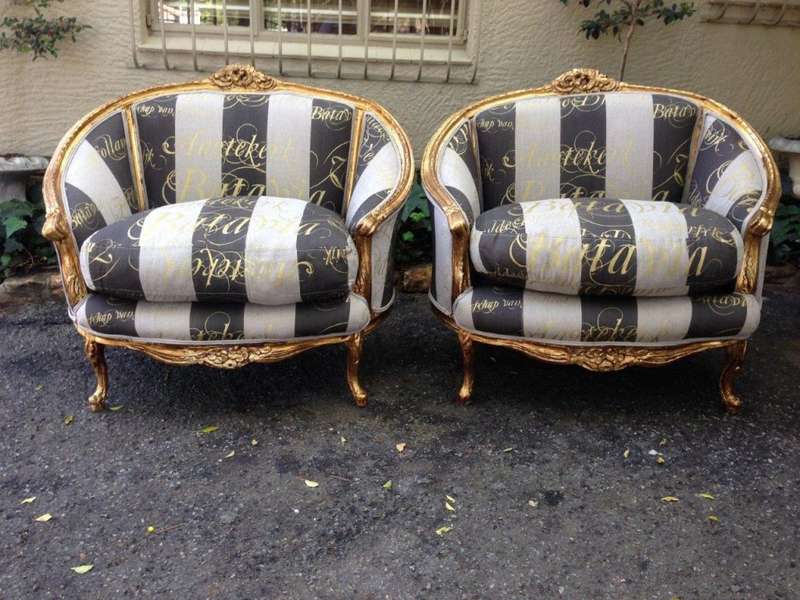 Pair Oversized French Bergere syle gilded armchairs hand gilded in  gold leaf upholstered with ha...