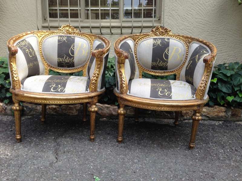 Pair French Antique/Vintage (90 years old) Gilded Bergere Chairs. Circa 1910 to 1930