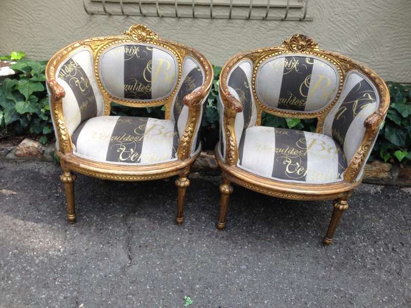 Pair French Antique/Vintage (90 years old) Gilded Bergere Chairs. Circa 1910 to 1930
