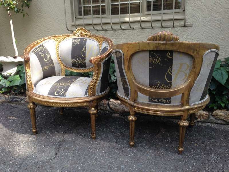 Pair French Antique/Vintage (90 years old) Gilded Bergere Chairs. Circa 1910 to 1930