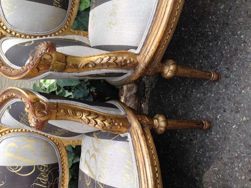 Pair French Antique/Vintage (90 years old) Gilded Bergere Chairs. Circa 1910 to 1930