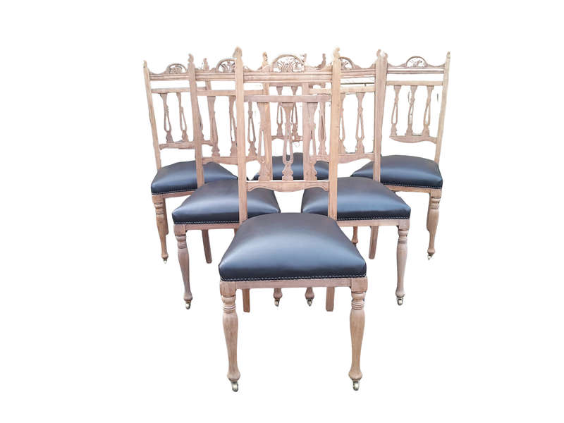 Set of 6 Edwardian Mahogany Chairs Upholstered in Black Leather