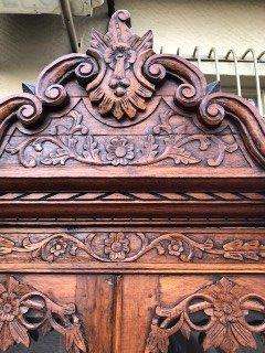 Rare 19TH Century Renaissance solid walnut buffet hutch server with marble top. Italian. Circa 1800