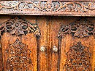Rare 19TH Century Renaissance solid walnut buffet hutch server with marble top. Italian. Circa 1800