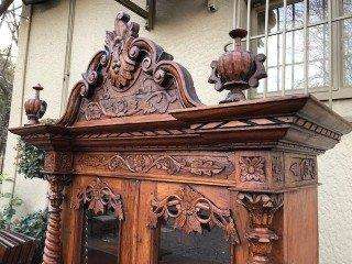 Rare 19TH Century Renaissance solid walnut buffet hutch server with marble top. Italian. Circa 1800