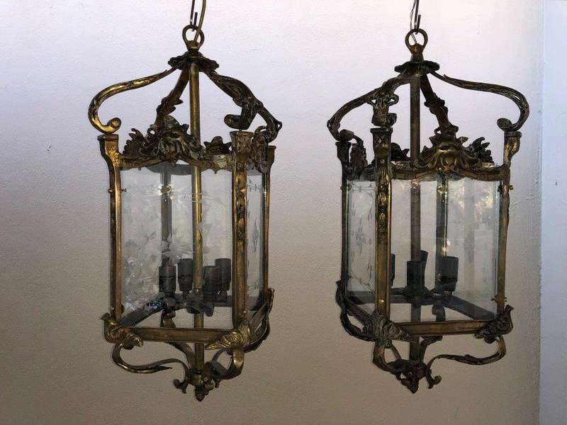 Set of 3 Chandelier Lantern with Brass