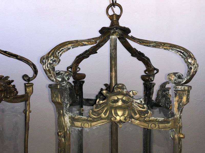 Set of 3 Chandelier Lantern with Brass