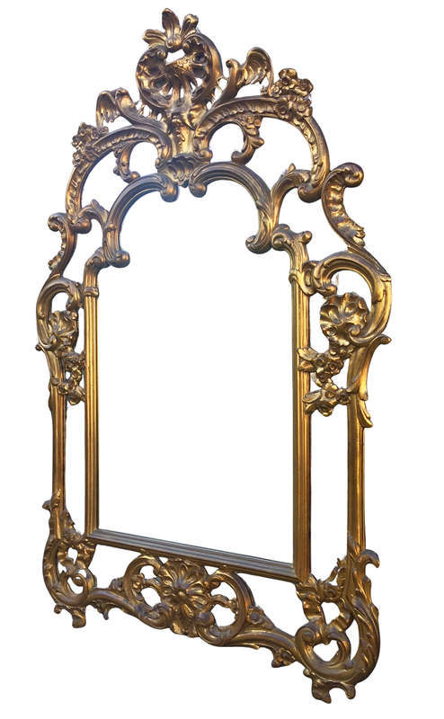 Gilded and Ornately Carved Wooden Mirror. Belgium. Circa 1974