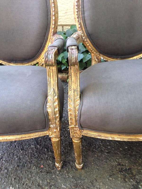 Pair of Antique Ornately Carved Gilded Baroque Style King Louis XV Medallion Armchairs  