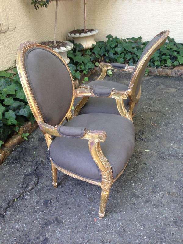 Pair of Antique Ornately Carved Gilded Baroque Style King Louis XV Medallion Armchairs  