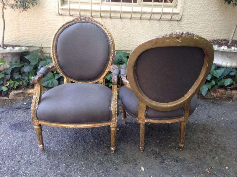 Pair of Antique Ornately Carved Gilded Baroque Style King Louis XV Medallion Armchairs  
