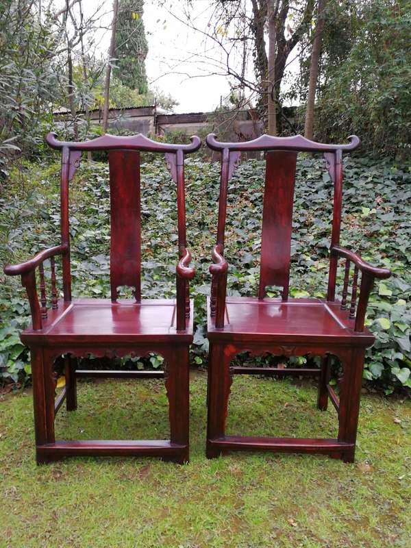Pair of Chinese yoke-back armchairs