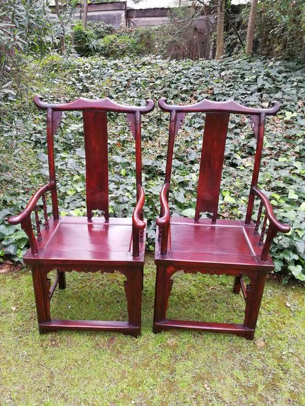 Pair of Chinese yoke-back armchairs