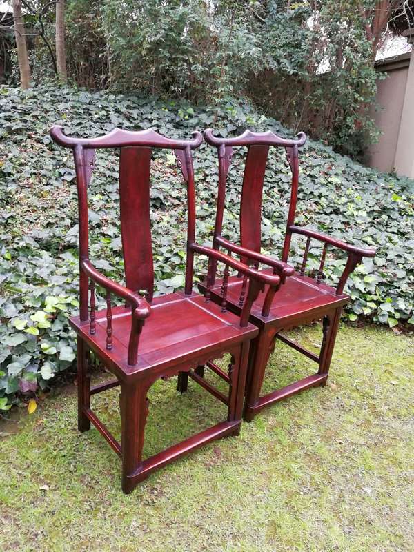 Pair of Chinese yoke-back armchairs
