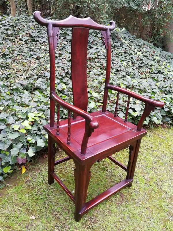 Pair of Chinese yoke-back armchairs