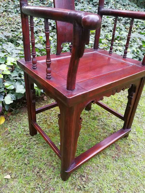 Pair of Chinese yoke-back armchairs