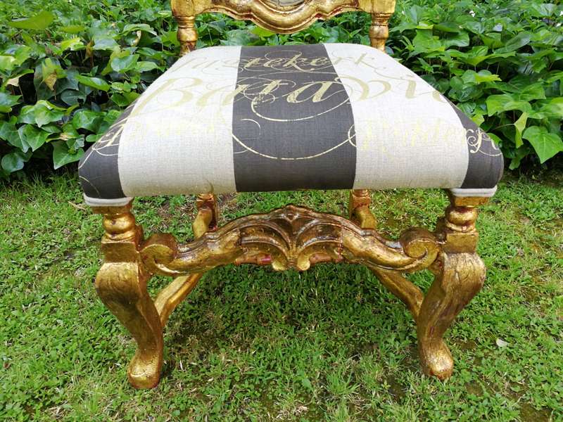A Pair off Carved Throne Chairs Hand Gilded with Gold Leaf and Upholstered in a Handmade Linen Sc...