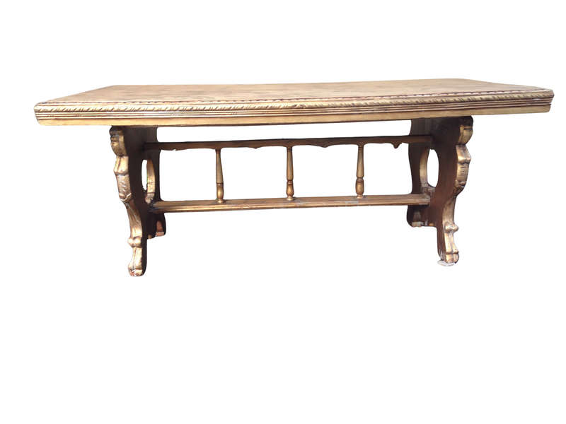 A Hand Gilded Ornately Carved Entrance / Refectory / Dining / Drinks Table (A marble or granite t...