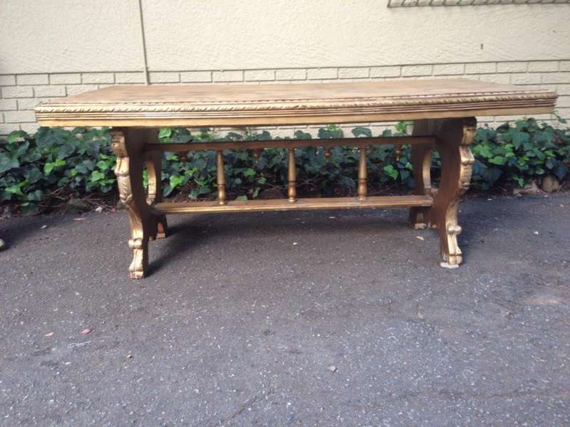 A Hand Gilded Ornately Carved Entrance / Refectory / Dining / Drinks Table (A marble or granite t...