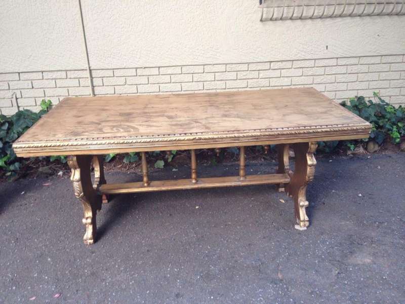 A Hand Gilded Ornately Carved Entrance / Refectory / Dining / Drinks Table (A marble or granite t...