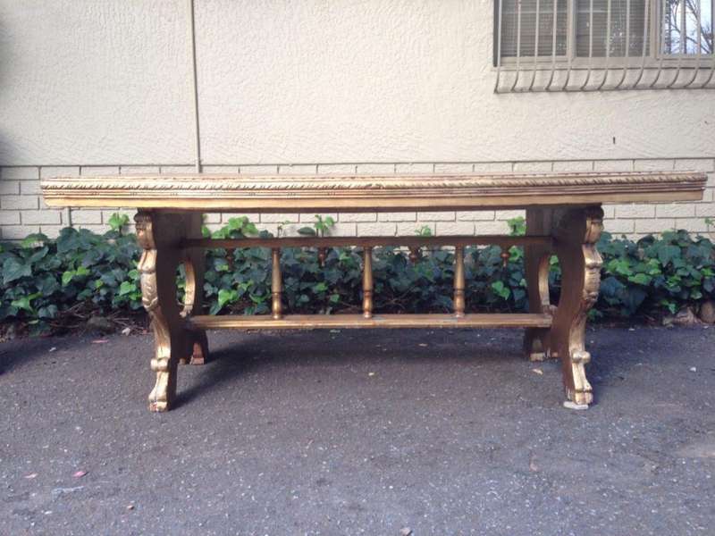 A Hand Gilded Ornately Carved Entrance / Refectory / Dining / Drinks Table (A marble or granite t...