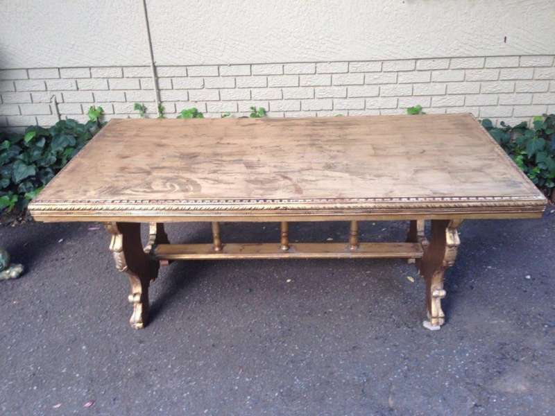 A Hand Gilded Ornately Carved Entrance / Refectory / Dining / Drinks Table (A marble or granite t...