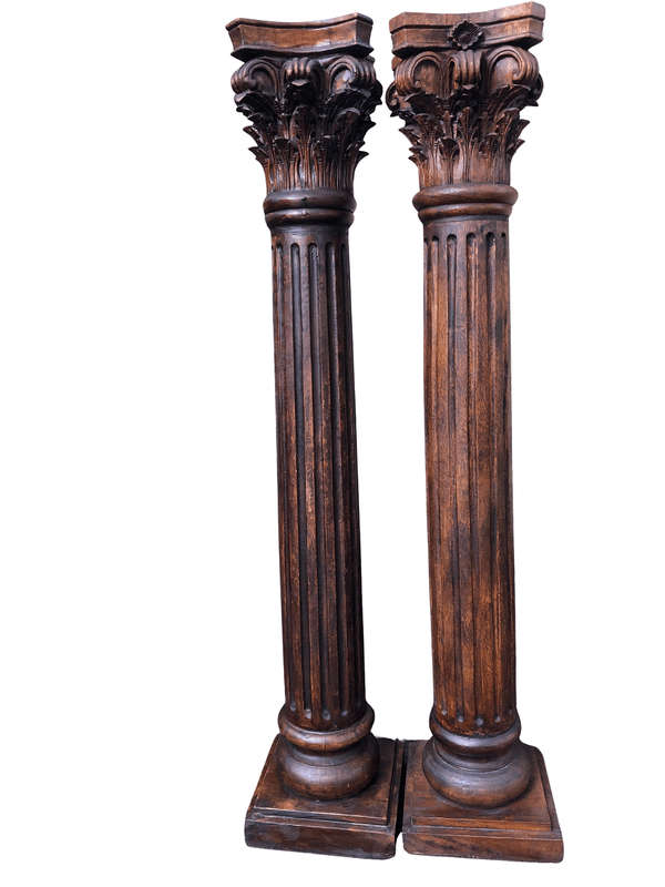 Pair of Carved Wooden Columns 2mH and base 400cm