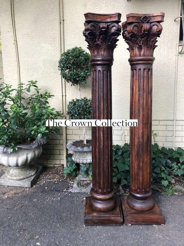 Pair of Carved Wooden Columns 2mH and base 400cm