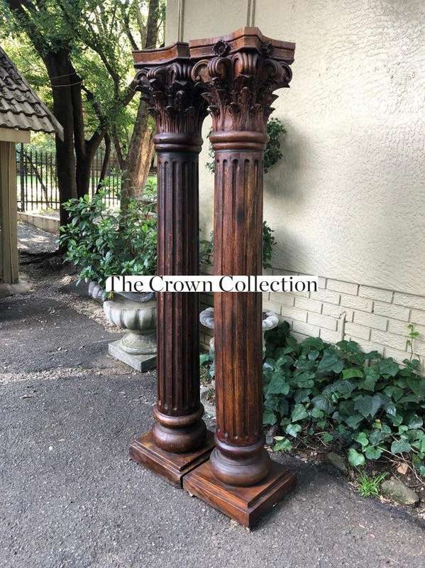 Pair of Carved Wooden Columns 2mH and base 400cm