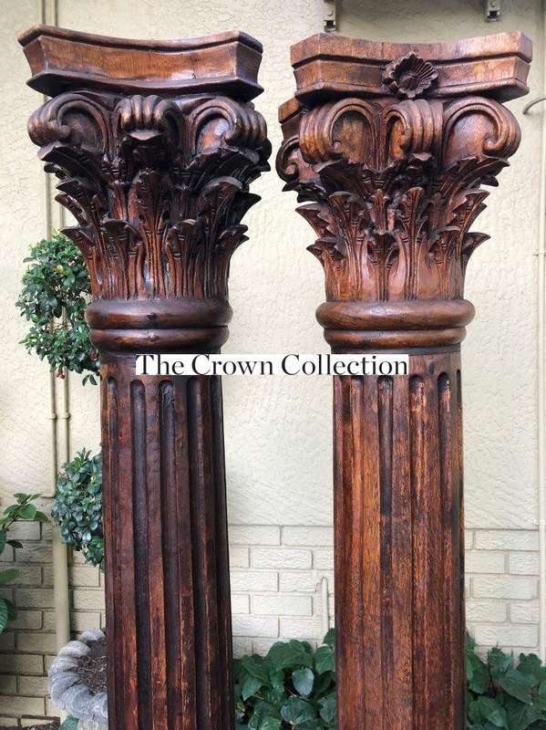 Pair of Carved Wooden Columns 2mH and base 400cm