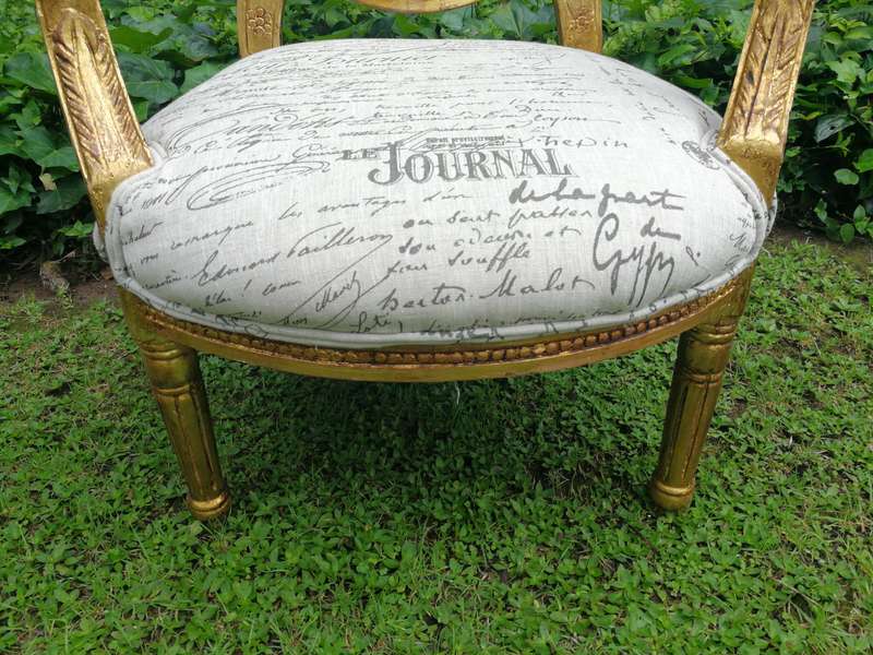 A Pair Of French Style Carved and Gilded Rattan Back Armchairs Upholstered in an Imported Fabric ...