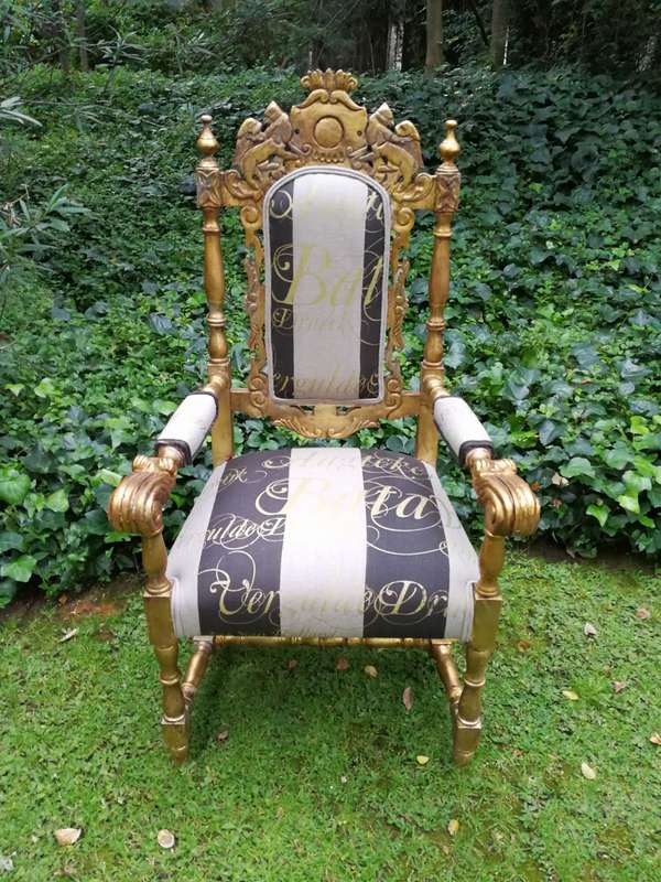 Pair of 19th Century carved teak and gilded in gold leaf open arm throne chairs         ...