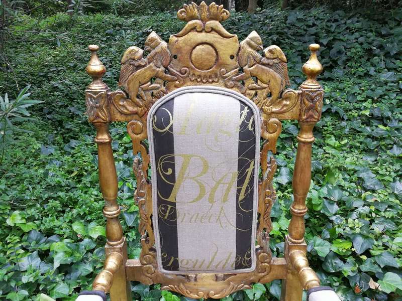 Pair of 19th Century carved teak and gilded in gold leaf open arm throne chairs         ...