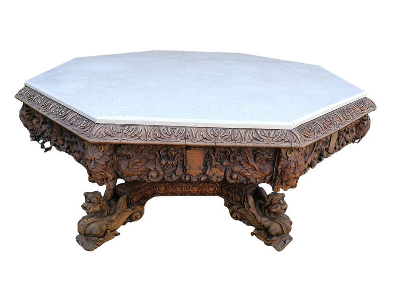 Magnificent and rare ornately carved R J Horner octagonal Bleached / Natural entrance/foyer table...