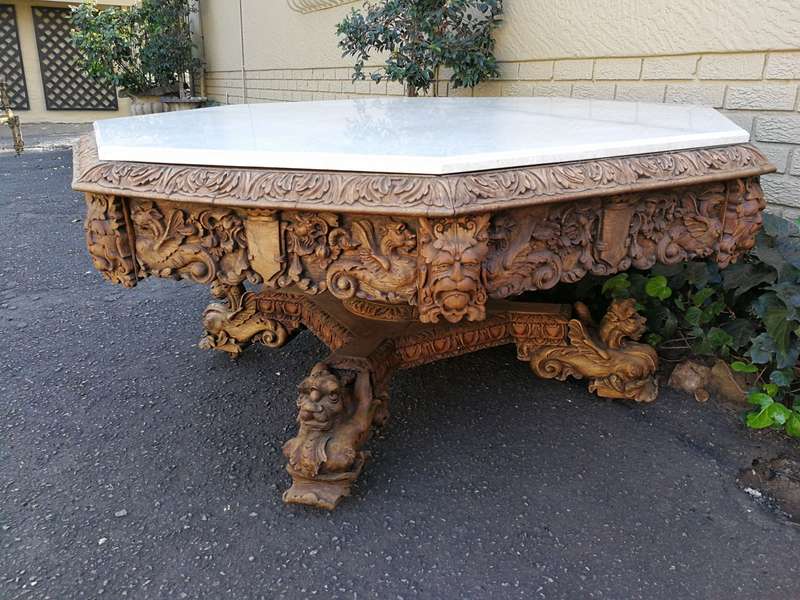 Magnificent and rare ornately carved R J Horner octagonal Bleached / Natural entrance/foyer table...