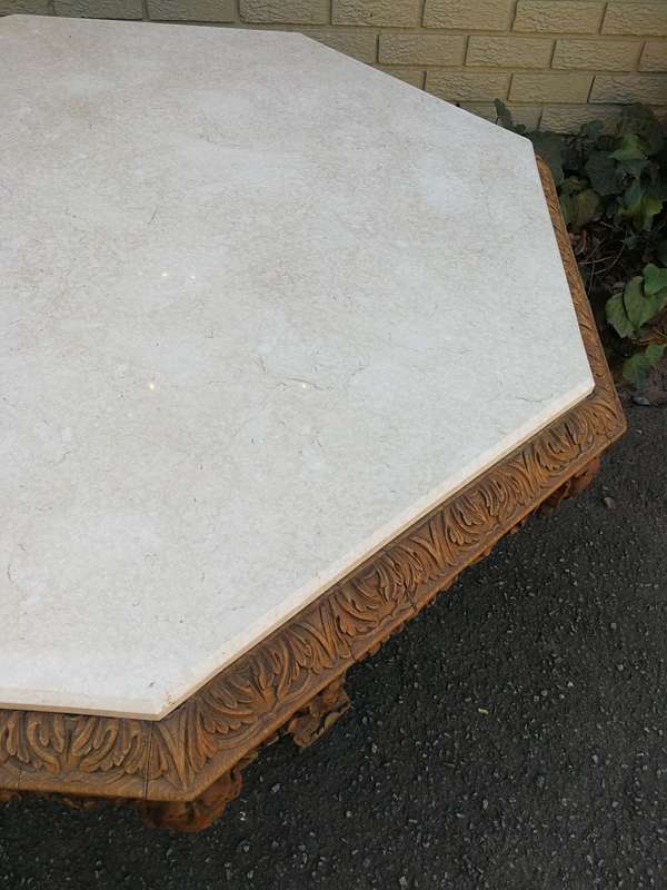 Magnificent and rare ornately carved R J Horner octagonal Bleached / Natural entrance/foyer table...