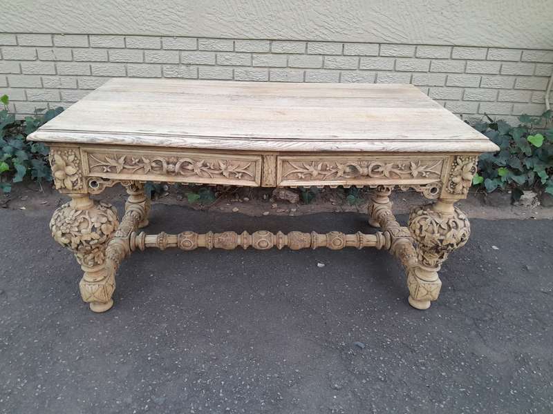 A Late 18th Century Jacobean Drinks / Refectory / Entrance / Library Table in a Natural and Bleac...
