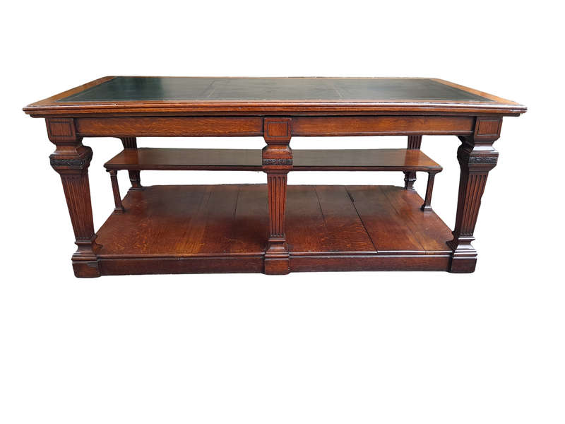 A 19th Century Oak Library Table with Leather Top, Circa 1890. Provenance. JHB Advocate