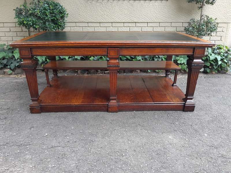 A 19th Century Oak Library Table with Leather Top, Circa 1890. Provenance. JHB Advocate